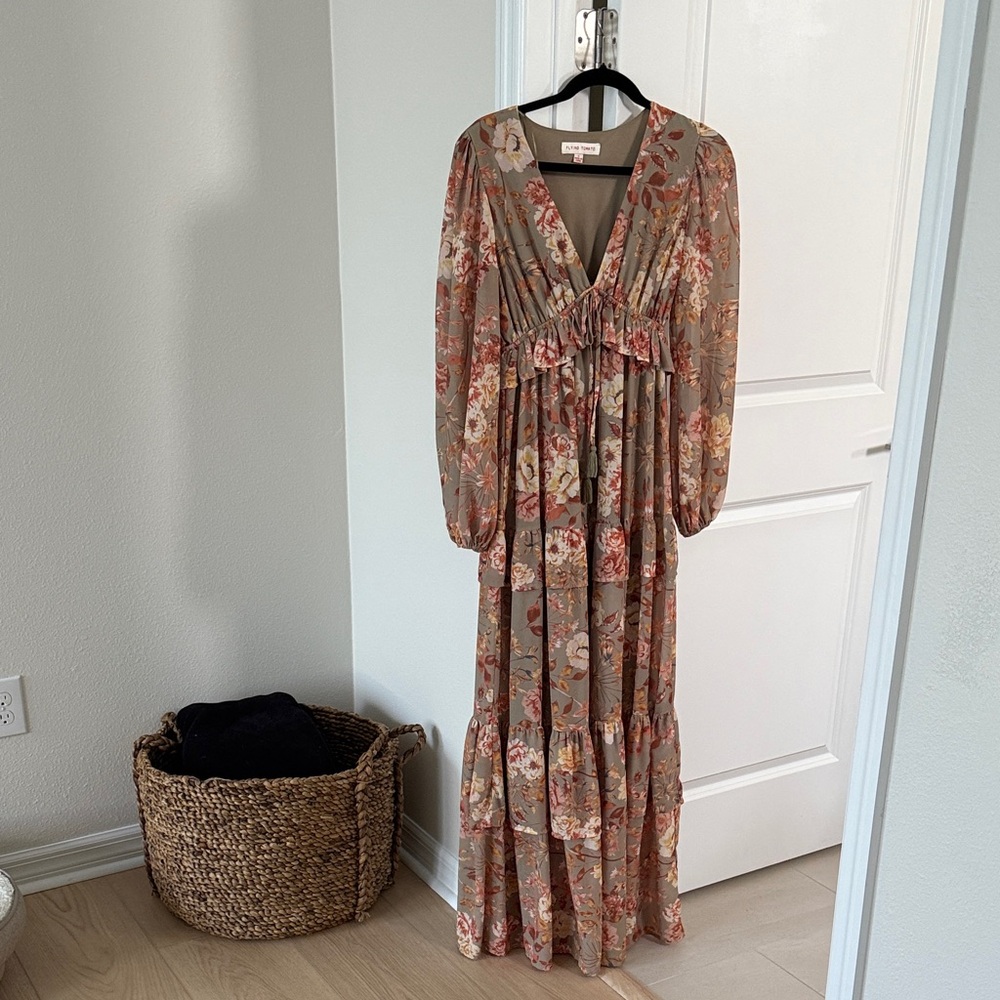 Flying Tomato Long Sleeve Floral Dress in Brown and Red
